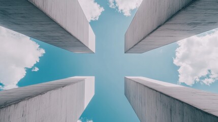 Poster - Urban Minimalist Architecture Concrete Pillars Against Blue Sky - Contemporary Design Imagery for Real Estate Marketing and Modern Urban Planning Insights