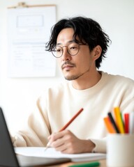 Poster - Artisanal Website Prototyping Contemporary Asian Designer Sketches UI Wireframes with Pencil and Laptop - Bridging Analog Creativity and Digital Innovation in Tech Design