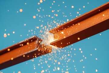 Aufkleber - Industrial Safety Aesthetic Welding Sparks on Steel Beams at High-Rise Construction - Modern Infrastructure Visual for Urban Development and Safety Equipment Promotion