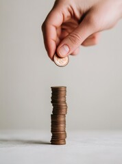 Poster - Minimalist Coin Stacking Financial Growth Concept with Copper Coins - Modern Finance Visual for Business Strategy and Wealth Management Marketing