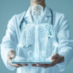 Poster - Futuristic Medical Visualization Doctor with Digital Holographic Anatomy on Transparent Tablet - Enhancing Healthcare Technology and Innovation in Clinical Practice