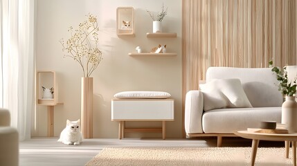 Poster - cozy and inviting living room interior design with modern minimalist furniture natural wood accents 