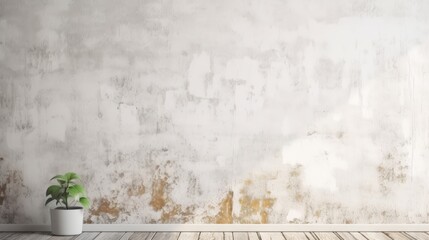 Poster - Distressed White Wall with Textured Finishes and Potted Plant in Modern Interior Space for Home Decor and Design Inspiration