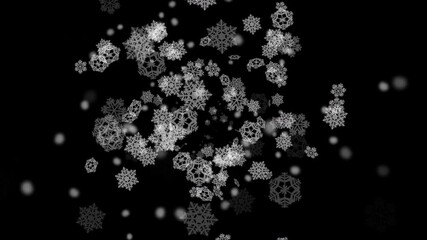 Wall Mural - 雪の結晶　正面から下へ（ループ）[4K-背景透過]Snowflake Series:Snowflakes from the front down (loop)[with Alpha Channel / Transparent Background]4K