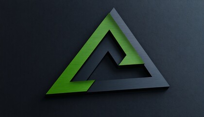 Bold logo with a sharp triangular design in contrasting deep green and charcoal gray