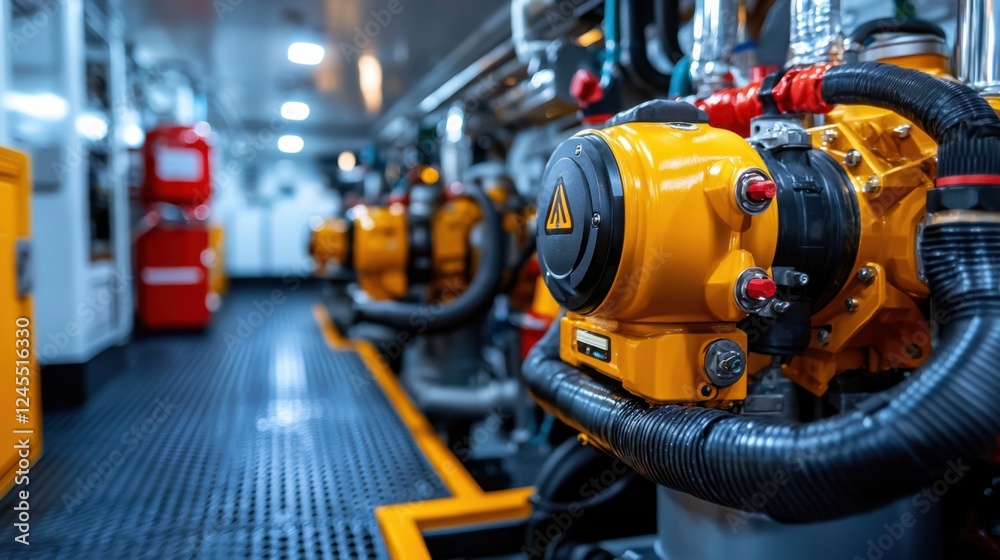 The Engine Room of a Massive Cargo Ship With Technical Equipment and ...
