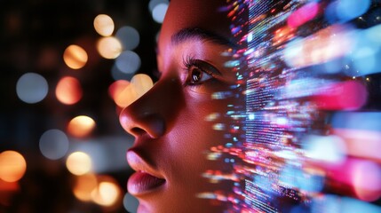 Poster - Futuristic Tech Portrait Multiracial Teen with Digital Holographic Interface - Social Innovation in Youth Education and Global Unity Marketing