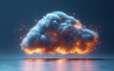 Poster - Enchanting Digital Cloud with Glowing Connections Illuminating the Sky Against a Dark Background for Technology and Innovation Concepts