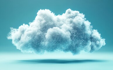 Poster - Ethereal Cloud with Digital Connections and Interwoven Lines Representing Data and Technology on a Soft Blue Background