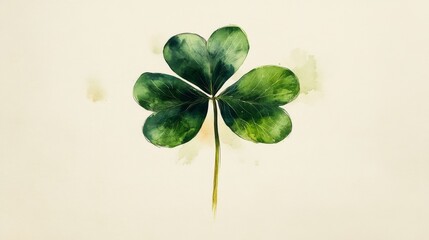 Aufkleber - A Delicate Watercolor Painting of a Four-Leaf Clover, Symbolizing Luck, Nature, and Springtime's Arrival.