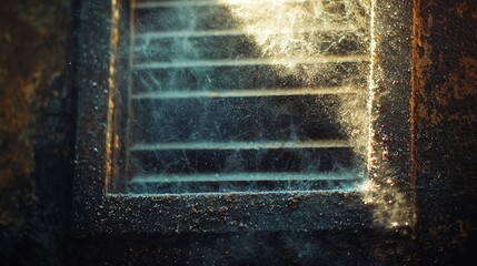Aufkleber - Sunlight filters through a dusty vent, casting ethereal beams across the neglected interior. Dust particles swirl in the air, creating an atmosphere of forgotten stories and hidden secrets