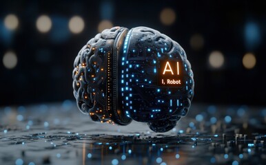 Poster - Futuristic Artificial Intelligence Brain with Circuitry Design Illuminated by Soft Light for Technology and Science Concepts
