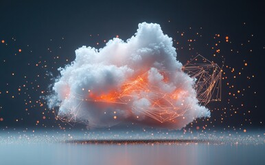 Poster - Futuristic Cloud with Glowing Particles and Abstract Connections Illustrating Digital Technology and Innovation in Modern Design