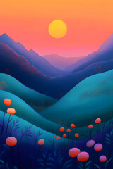 Wall Mural - A Stunning and Vibrant Abstract Landscape That is Filled with Bold and EyeCatching Colors