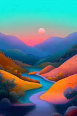 Wall Mural - A Stunning and Vibrant Abstract Landscape That is Filled with Bold and EyeCatching Colors