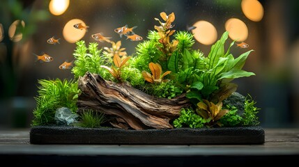 Poster - cozy moss covered wooden log terrarium with vibrant foliage for serene and natural home decor this r