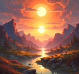 Illustration of fantasy scenic landscape.