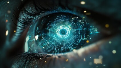 Poster - Futuristic Eye with Digital Technology, Abstract Cybernetic Concept, Visual Representation of Data Processing and Advanced Computing