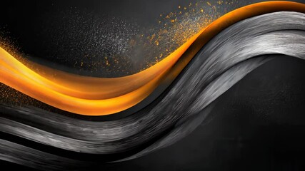 Poster - Flowing golden and silver waves with dynamic particle accents in abstract motion art