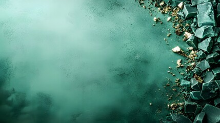 Poster - Serene teal ripples reflecting a moody atmospheric landscape on the surface of a still tranquil body of water  The image has a dreamlike ethereal with its minimalist
