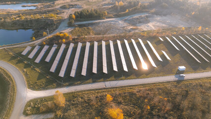 Wall Mural - Clean energy generation with solar panels aerial view