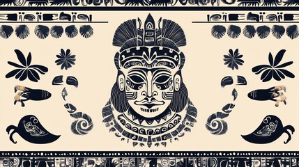 Poster - Tribal mask pattern, beige background.