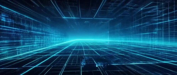 Poster - Future Tech Abstracts Deep Blue Data Stream Background