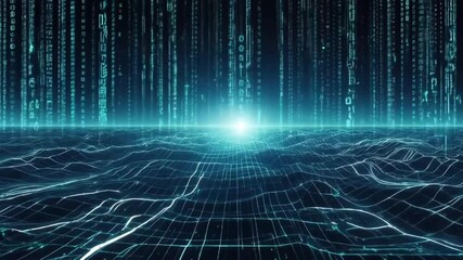 Poster - Future Tech Abstracts Deep Blue Data Stream Background