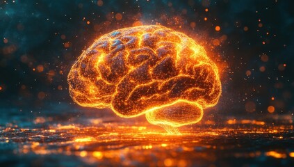 Poster - Radiant Abstract Representation of a Brain Illuminating with Energy and Light Effects in a Futuristic Conceptual Environment