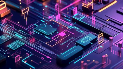 Aufkleber - Dynamic circuit board animation with neon lights and digital flow