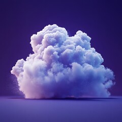 Poster - 3d render of fluffy white cloud isolated on a rich purple background dust particles gently swirling around it The cloud is centered in a square frame for a striking visual effect