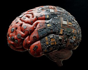 Aufkleber - Human brain connected to computer chip