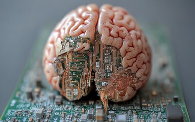Aufkleber - Human brain and computer chip fusion