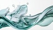 © Chaikit - dynamic water wave formation, flowing liquid ribbons, floating water bubbles, pure white background, turquoise blue gradient colors, fluid motion capture, crystal clear droplets, high-speed
