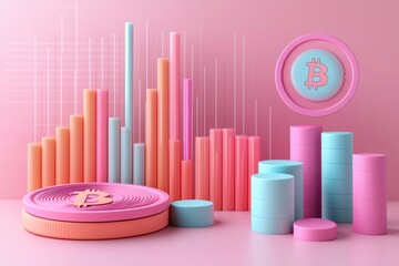 Poster - a vibrant, modern composition featuring pastel-colored cylindrical shapes and rising bars, set again