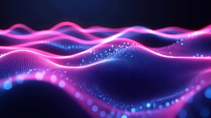 Poster - Colorful neon waves in motion with glowing particles and dynamic light trails