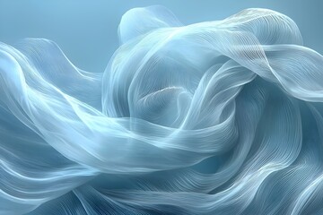 Wall Mural - A serene abstract composition featuring flowing translucent waves in soft blue tones, creating a sense of tranquility and movement.