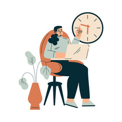 Aufkleber - Time Management with Woman Character at Laptop Organizing Efficient Business Process Vector Illustration