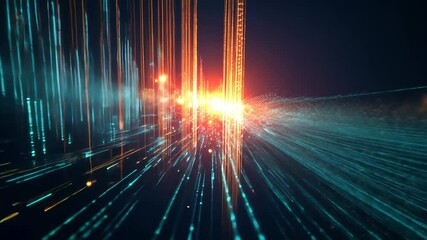 Aufkleber - Futuristic light trails in motion through digital cityscape at night