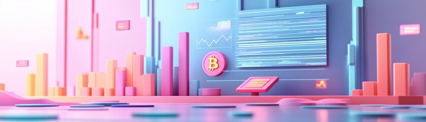 Poster - a vibrant digital landscape featuring colorful charts and data visualizations on a futuristic interf