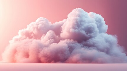 Fototapete - Fluffy white cloud in 3D render set against a soft pink background with a subtle mist surrounding it The cloud is framed within a square object for a clean presentation