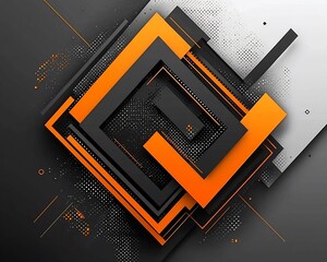 Aufkleber - Abstract orange and black squares design, geometric background, modern art