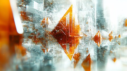 Poster - Abstract orange pyramids, futuristic city, digital art, tech background, website banner