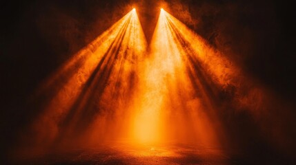Poster - Vibrant orange beams cut through a dense layer of fog, creating an enchanting ambiance. This mesmerizing illumination captivates the viewer, enhancing any creative project