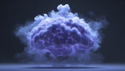 Poster - Abstract depiction of a brain formed from vibrant purple smoke and particles on a dark background offering a sense of creativity and imagination.