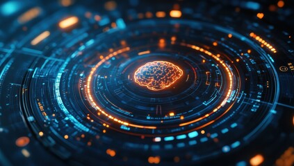 Poster - Abstract futuristic digital brain concept with glowing lines and circuits in a technology background representing artificial intelligence and neural networks