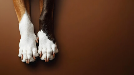 Poster - Two different dog paws against a brown background