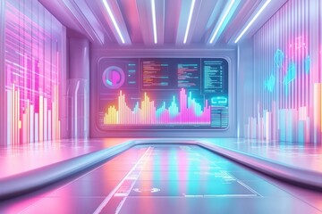 Poster - a futuristic digital interface showcasing vibrant data visualizations and graphs in a sleek, illumin