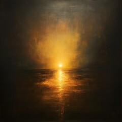 Poster - Glowing light softly pierces the surrounding darkness radiating a warm golden hue that feels like a whisper of hope The light seems alive inviting the viewer to find comfort in its presence
