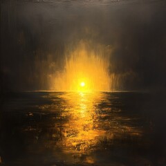 Fototapete - Glowing light softly pierces the surrounding darkness radiating a warm golden hue that feels like a whisper of hope The light seems alive inviting the viewer to find comfort in its presence